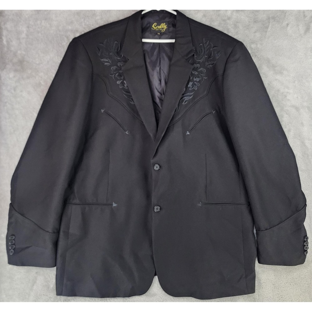 Scully Jacket Mens 52L Black Western Embroidered Floral Sport Coat Blazer VTG
